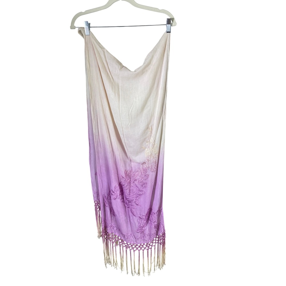 Boho Hippie Purple Ombre Embroidered Fringe Scarf Anthropology Fairy Festival